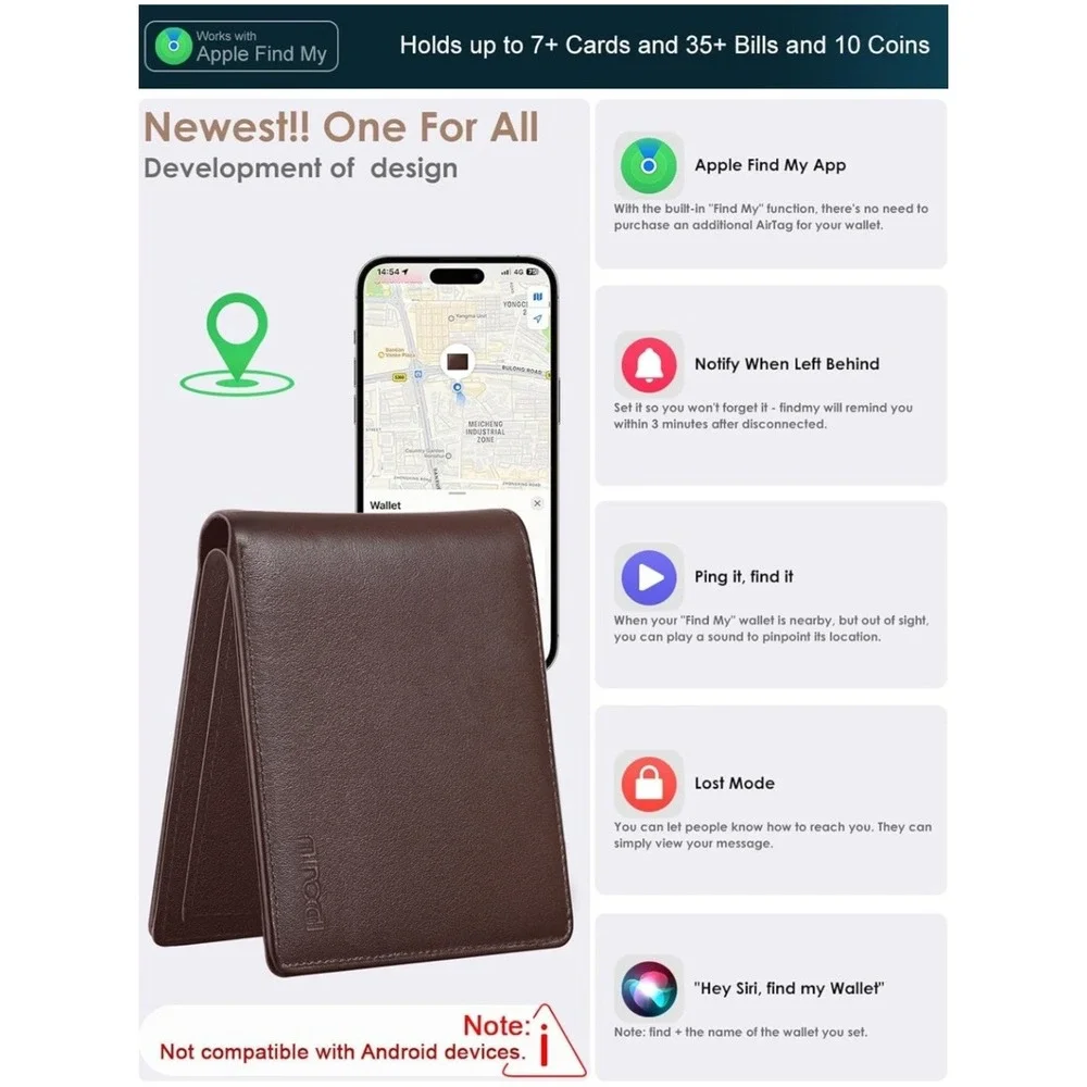 Wallet for Men Built-in Anti-Loss Tracker, Real-Time Tracking Smart Bifold, RFID